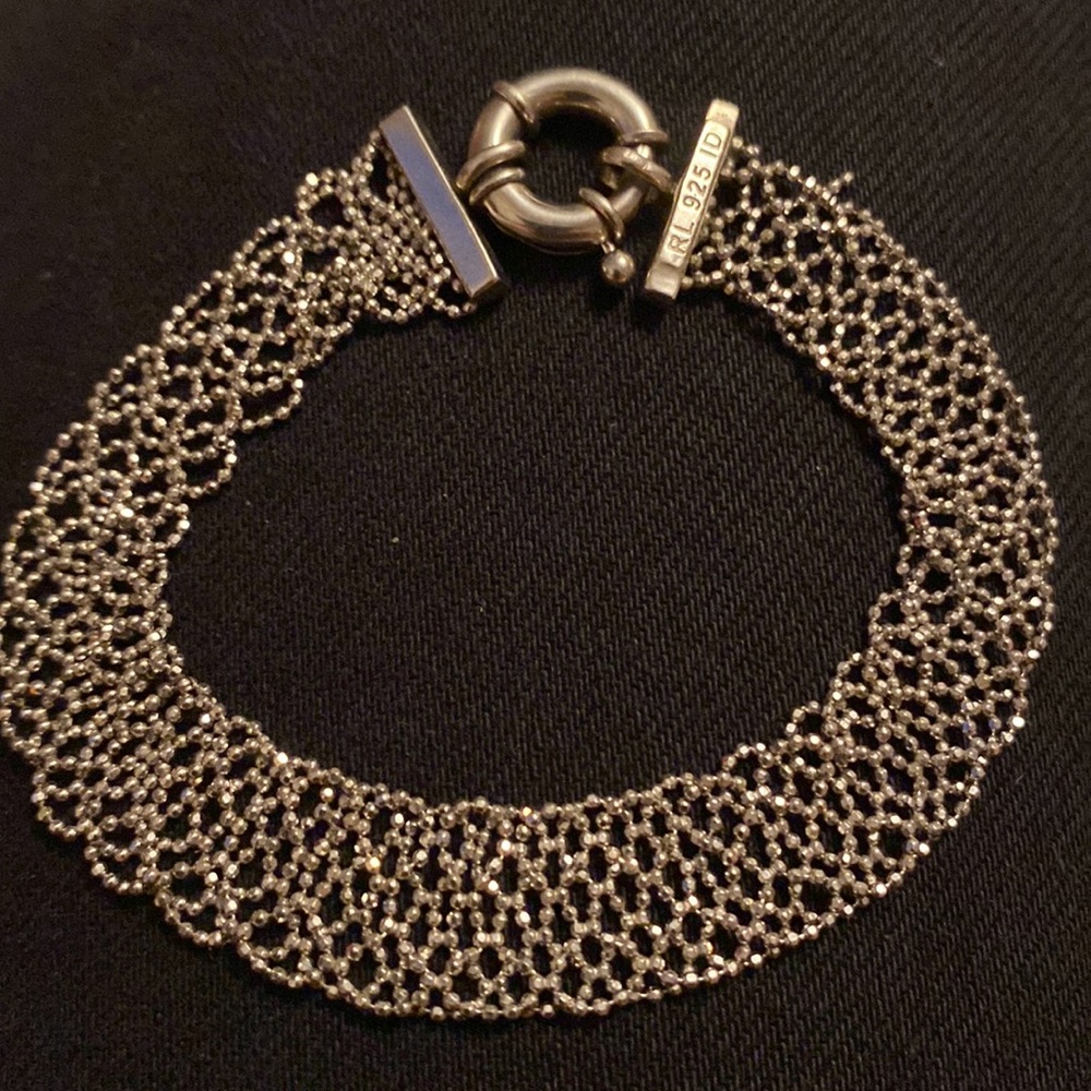 Handwoven Beaded Silver Bracelet, Signed and Stamped